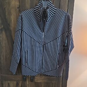 Cynthia Rowley Black and White Bomber Jacket with Bold Stripes